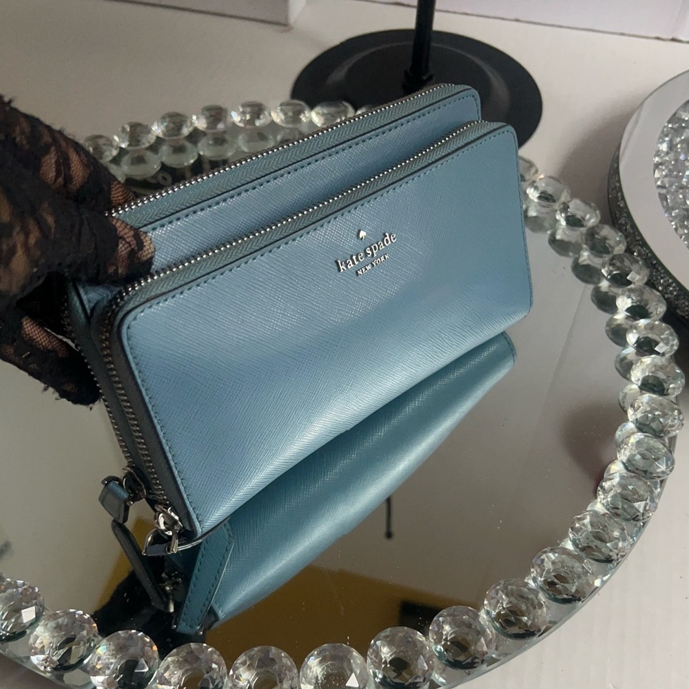 Kate Spade blue Leather Anita Patterson Drive doble zipper Wallet wrislet - Picture 5 of 15